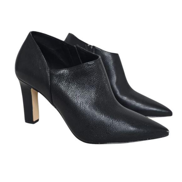 Cole‎ Haan Vestry Black Leather Block Heel Pointed Glazed Bootie Size 9 B - Picture 1 of 8